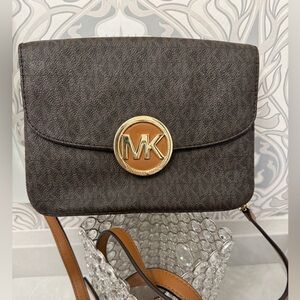 Michael Kors Brown Fulton Flap Gusset Crossbody Bag